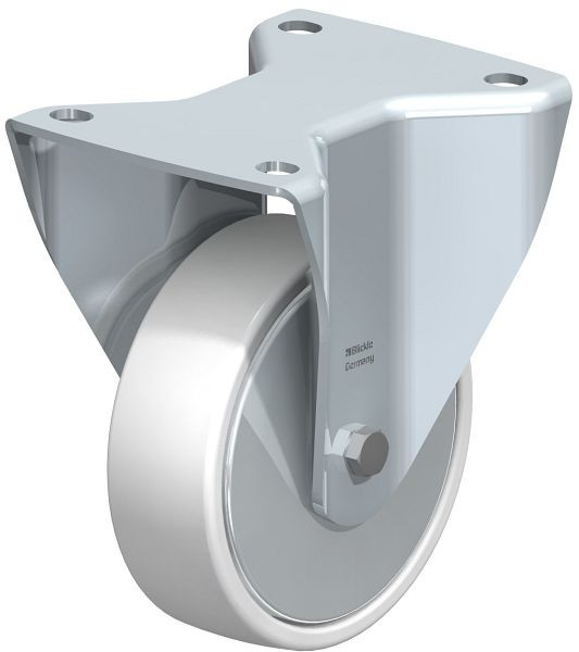 Blickle BH-PO 125K-3-FA Stahlblech-Bockrolle, Schwerlast-Ausführung, mit Anschraubplatte, Polyamid, Weiß, 739834
