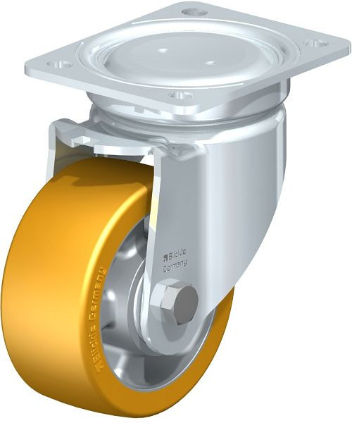 Blickle LU-ALTH 127K Stahlblech-Lenkrolle, schwere, geschlossene Ausführung, mit Anschraubplatte, Blickle Extrathane®, Hellbraun, 759168