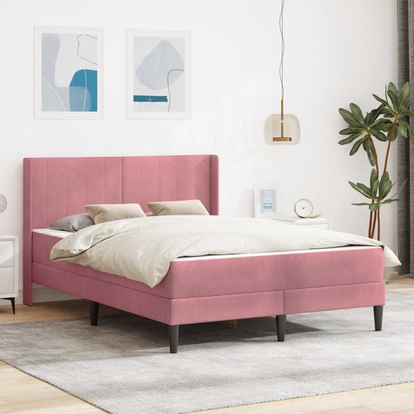 vidaXL Bettrahmen Rosa 140 x 190 cm Samt, 3414864, 8721364511767
