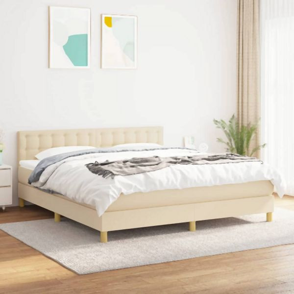 vidaXL Boxspringbett mit Matratze Creme 160x200 cm Stoff, 3140950