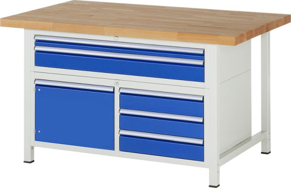 RAU Werkbank Serie 8000 - Gestell-Bauweise (Schweißgestell), Dreifach-Unterbau-Container (5x Schublade, 1x Flügeltür), 1500x840x900 mm, 03-8922A2-159B4S.11