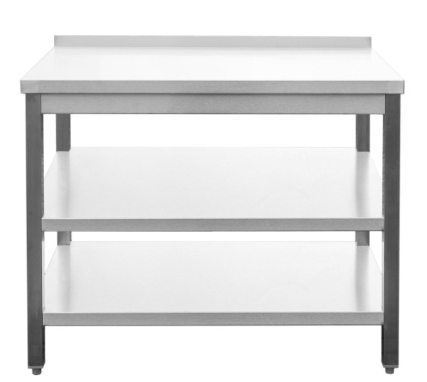 A&S Gastro Edelstahl Arbeitstisch mit Aufkantung verschweißt, Tiefe 600mm, mit Grundboden & Zwischenboden, AISI 304, 2900 x 600 x 850 mm, ARTGZA296