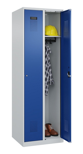 C+P Spind Evolo PLUS, 2 Abteile, 1850x600x500mm, 7035/5010, Verschluss Zylinderschloss, Ablageböden 2, 049000-20 S10033