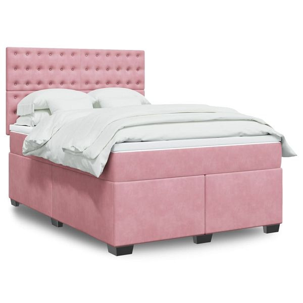 vidaXL Boxspringbett mit Matratze Rosa 140x190 cm Samt, 3293223