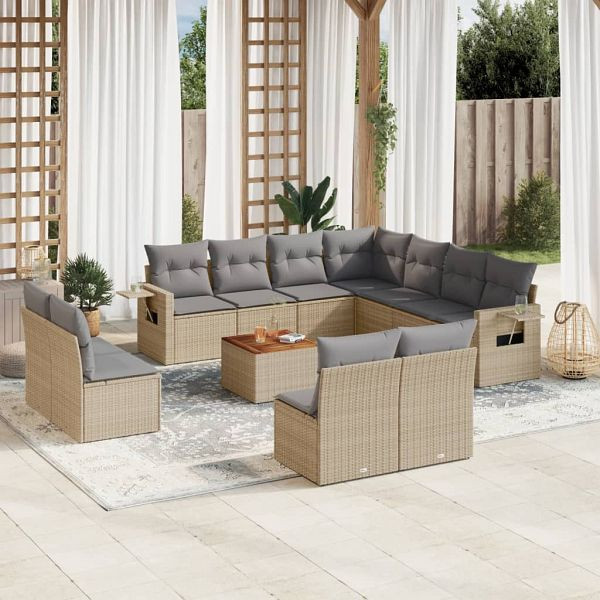 vidaXL 12-teilig Garten-Sofagarnitur mit Kissen Beige Poly Rattan, 3256955