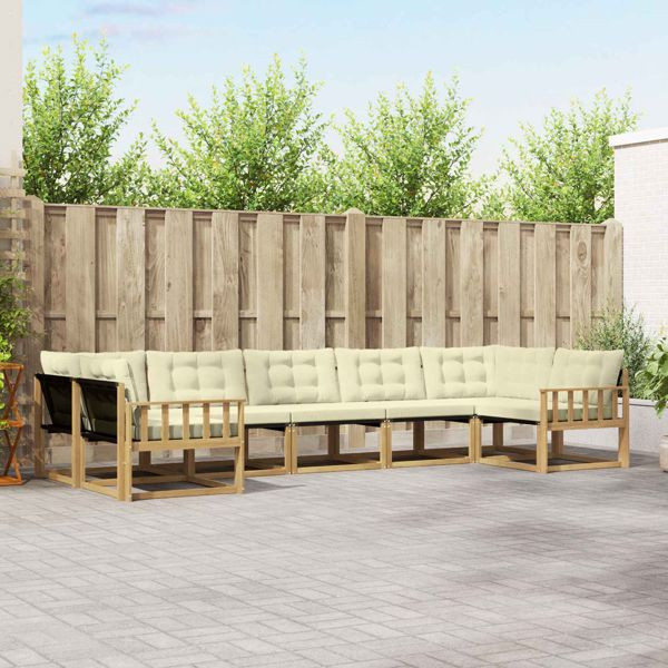 vidaXL Outdoor-Sofagarnitur mit Kissen 7-teilig Weiß und Creme, 3389040