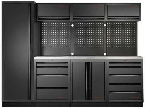 Kraftwerk MOBILIO BLK 4er Kombi mit Lochwand, Edelstahl 430, Maße H 2000 × B 2640 × T 488 mm, 3964B-BLK-IX