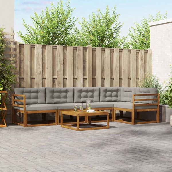 vidaXL Outdoor-Sofagarnitur mit Kissen 6-teilig Natürlich und Hellgrau, 3367599