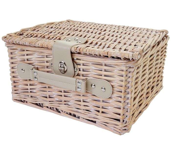 Mendler Picknickkorb-Set für 4 Personen, Picknicktasche + Kühlfach, Porzellan Glas Edelstahl, beige, 51416
