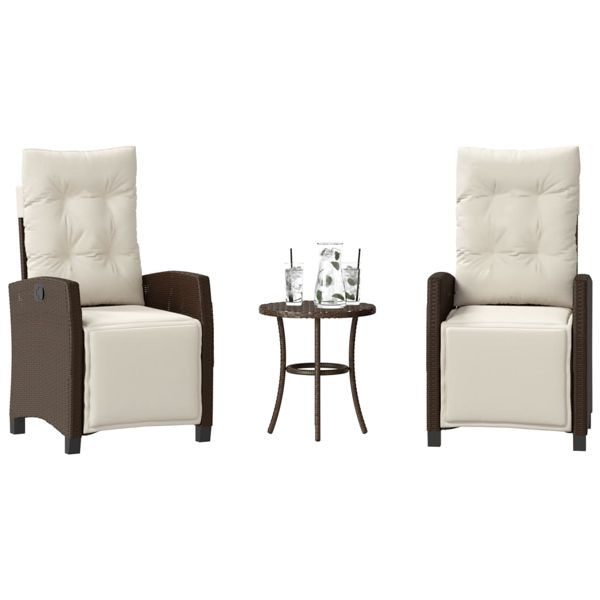 vidaXL 3-tlg. Bistro-Set mit Kissen Braun Poly Rattan, 365250