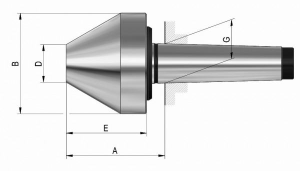 Röhm Mitlaufender Zentrierkegel, Aufnahme Morsekegel 2, Größe 172, stumpf, 60°, 301556