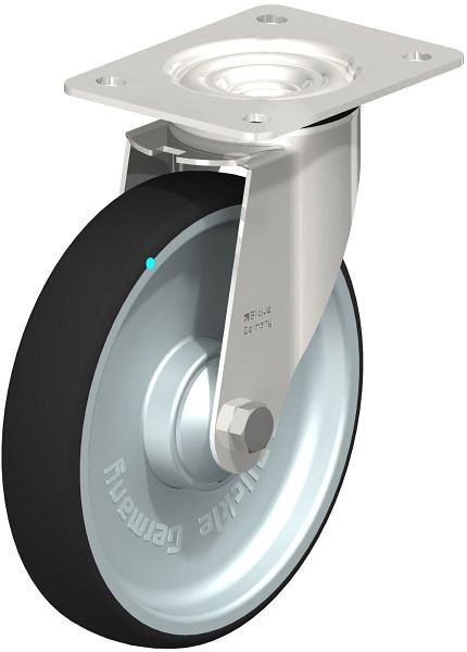 Blickle LEX-PATH 200KD Edelstahl-Lenkrolle mit Anschraubplatte, Thermoplastisches Polyurethan, Grau, 761530