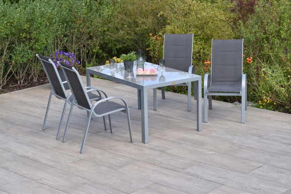 Merxx Amalfi di lusso Set 5-teilig, anthrazit, 4 Amalfi di lusso Stapelsessel, 1 Tisch in moderner Optik, 150 x 90 cm, silber/anthrazit, 50331-307