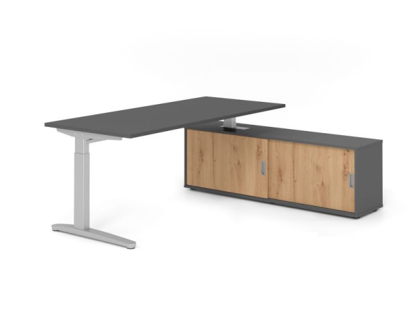 Hammerbacher Schreibtisch XB19, 180x80cm, Platte: Graphit, 25mm dick, C-Fuß Gestell Silber, höheneinstellbar, Ahorn, SB/G/S/G/R, VXBE19SB/G/S/G/R