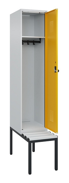 C+P Spind Evolo PLUS, 1 Abteile, 2120x400x815mm, 7035/1004, Haken 4, Drehriegel, Sitzfläche Kunststoff, Sitzbank, 0490507-12 S10054