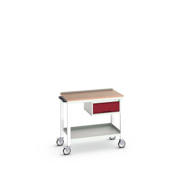bott verso mobiler Beistelltisch, mit 1 Schublade und Multiplex-Platte, BxTxH: 1000 x 600 x 930 mm, Lichtgrau / Purpurrot, 16922801.24