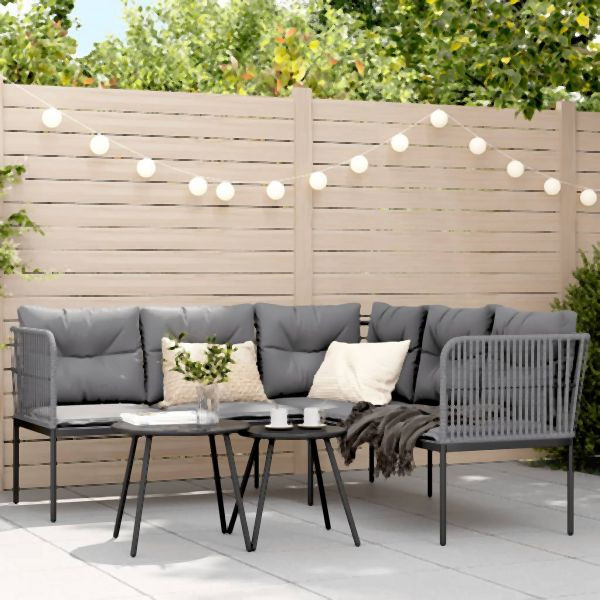 vidaXL Garten-Sofagarnitur mit Kissen Schwarz Stahl und Textilene, 3283744