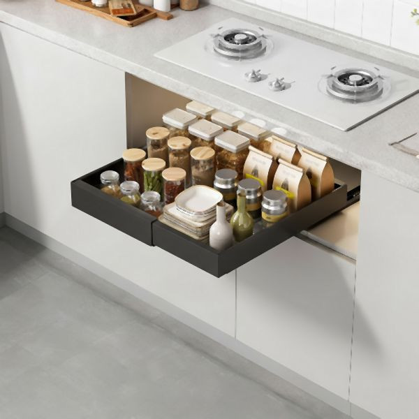 HOME NATURE WOHNKONZEPT Küchenschrank Ausziehschublade, 1er Set, mit Klebehalterung ohne Bohren, 52x53x7,5cm, Karbonstahl, Schwarz, YQ0205