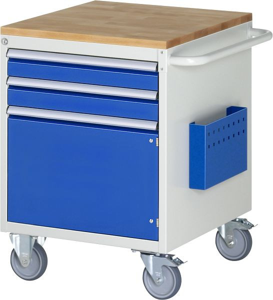 RAU Montagewagen Serie 7000, B580 x T650 x H795 mm, Buche-Massiv-Arbeitsplatte, Schubladen: 2xH90 mm, Flügeltür H360 mm, 15-L3.5AR-B.11