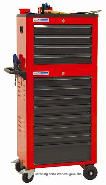 ADB Werkstattwagen mit Werkzeugtruhe, 12 Schubladen, Maße: 960 x 610 x 450mm (HxBxT), Farbe Korpus: rot, RAL 5010, Farbe Front: grau, RAL 7016, 21012