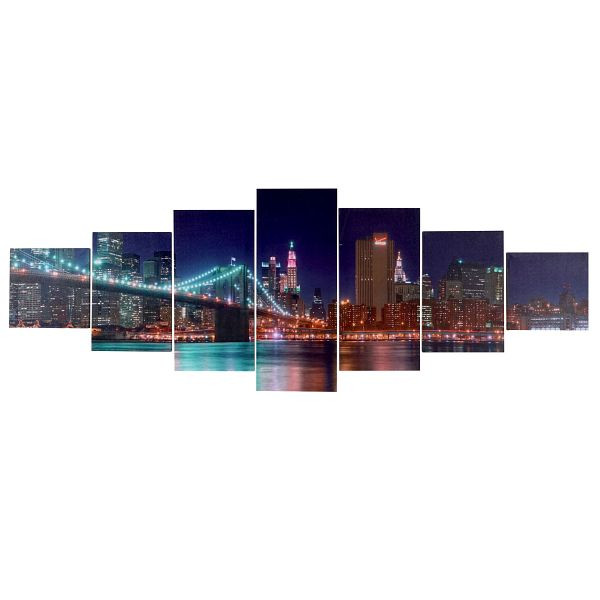 Mendler Leinwandbild T375, Wandbild Keilrahmenbild Kunstdruck, 7-teilig 140x50cm, New York, 39164