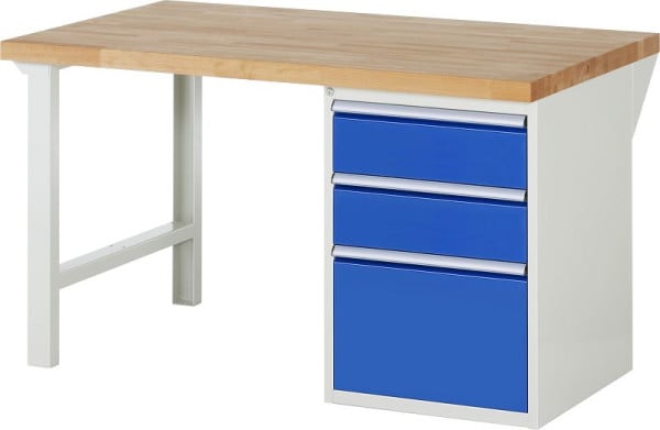 RAU Werkbank Serie 7000 - Modell 7503-1, B1500 x T900 x H890 mm, Systemunterbau B1500 x T850 x H850 mm, mit 3 Schubladen, 03-7507A1-159B4M.11