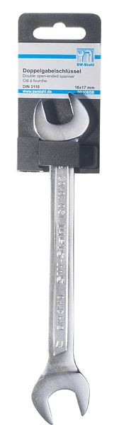 SW-Stahl Doppelgabelschlüssel, 18 x 19 mm, auf Kunststoff-Hänger, 00110SB