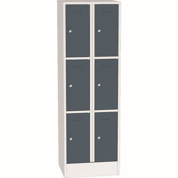 Deskin Schließfach-Stahlschrank SYSTEM SP1 COLOR, Schließfach-Stahlschrank, 2 x 3 Fächer H 1850 x B 600 x T 500 mm, mit Zylinderschloss, Blaugrau, 281905