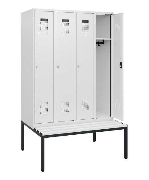 C+P Spind Evolo PLUS, 4 Abteile, 1950x1200x815mm, 9016/9016, Zylinderschloss, Material Sitzfläche Kunststoff, Sitzbank, 0490505-40 S10101