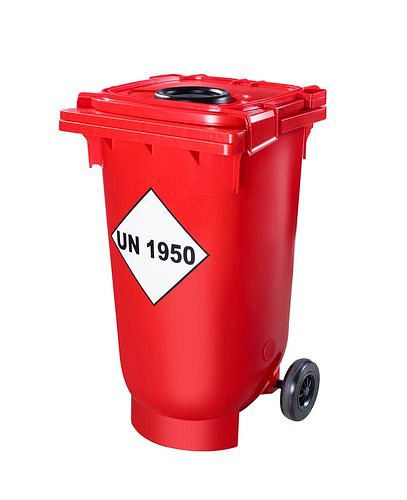 DENIOS Transportbehälter mit Einwurföffnung für leere Spraydosen, 200 Liter, 271779