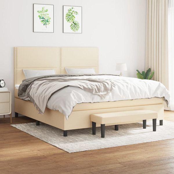 vidaXL Boxspringbett mit Matratze Creme 180x200 cm Stoff, 3136538
