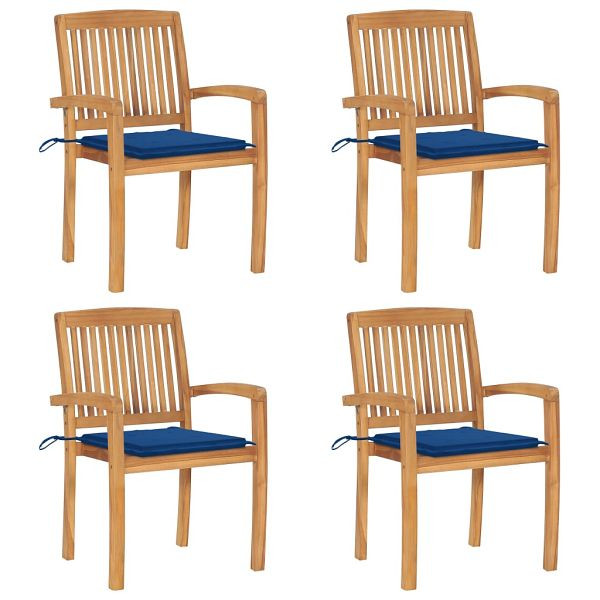 vidaXL Stapelbare Gartenstühle mit Kissen 4 Stück Massivholz Teak, 3073220