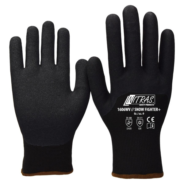 NITRAS SNOW FIGHTER+, Winterhandschuhe, schwarz, Terry-Schlingengewebe innen, gesandete Nitril-Beschichtung, Größe: 9, VE: 72 Paar, 1606WV-9