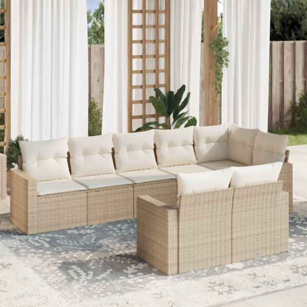 vidaXL 8-tlg. Garten-Sofagarnitur mit Kissen Beige Poly Rattan, 3251555
