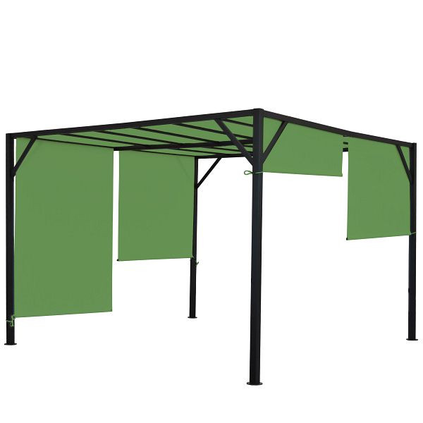 Mendler Pergola Baia, Garten Pavillon Terrassenüberdachung, stabiles 6cm-Stahl-Gestell + Schiebedach grün, 3x3m, 75857+75851