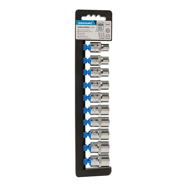 Silverline Sechskant-Steckschlüsseleinsätze, metrisch, 1/2-Zoll-Antrieb, 10-tlg. Satz, 10–19 mm, 245463