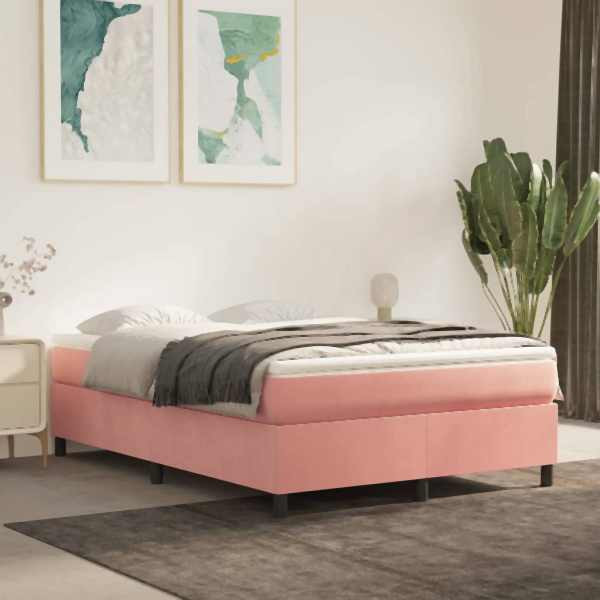 vidaXL Boxspringbett mit Matratze Rosa 140x190 cm Samt, 3144680