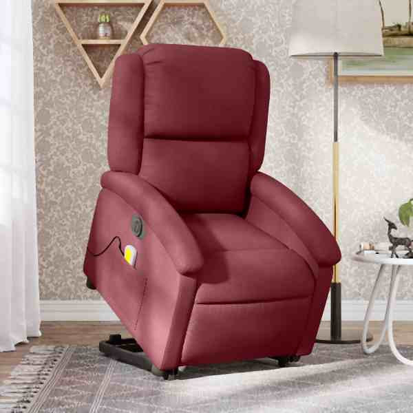 vidaXL Elektrischer Massagesessel mit Aufstehhilfe Weinrot Stoff, 3204203