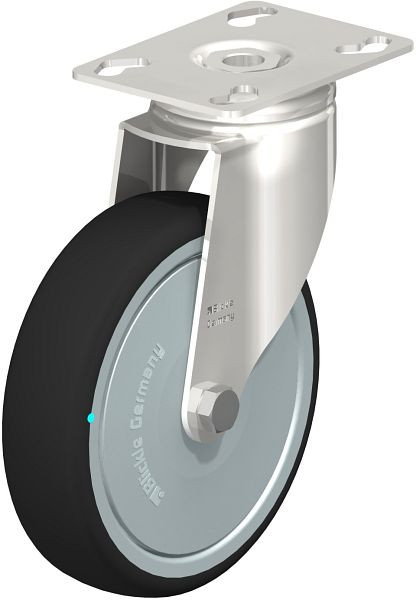 Blickle LKPXA-PATH 126KD-FK Edelstahl-Apparate-Lenkrolle mit Anschraubplatte, Thermoplastisches Polyurethan, Grau, 760880