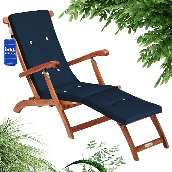 casaria Gartenliege Queen Mary® Akazie FSC®-zertifiziert inkl Auflage Blau, 997489