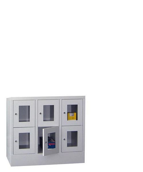 Pavoy Schließfachschrank mit Sockel 855/500/900, 3b x 2h, Zylinderschloss, Abteilbreite 300, Sichtfenster, 61213-323-091-910905
