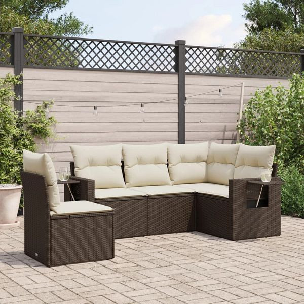 vidaXL 5-teilig Garten-Sofagarnitur mit Kissen Braun Poly Rattan, 3220172