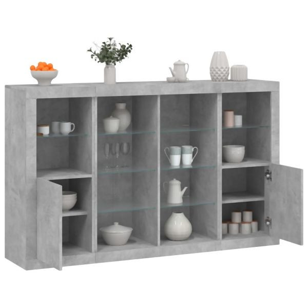 vidaXL Sideboards mit LED-Leuchten 3 Stk. Betongrau Holzwerkstoff, 3209138