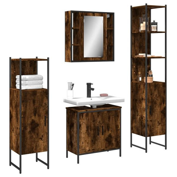 vidaXL 4-teilig Badmöbel-Set Räuchereiche Holzwerkstoff, 3214772