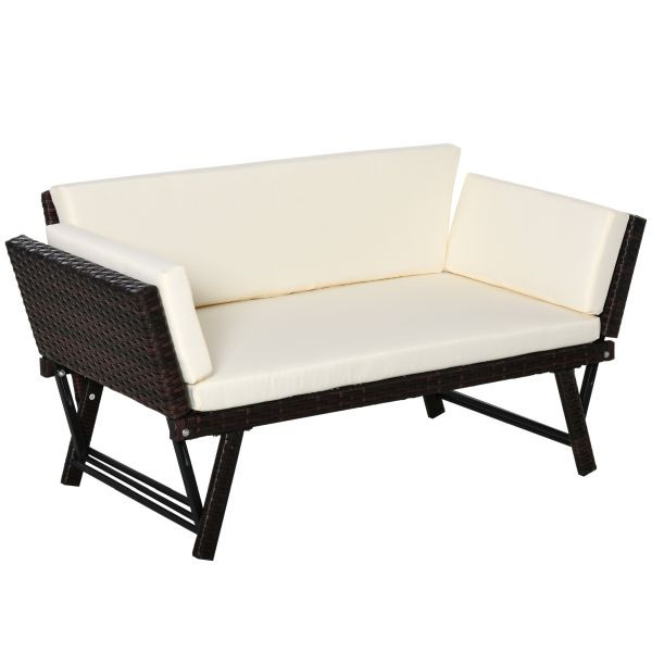Outsunny Polyrattan Gartensofa 2 Sitzer Loungesofa Gartenliege klappbar Braun, 860-049