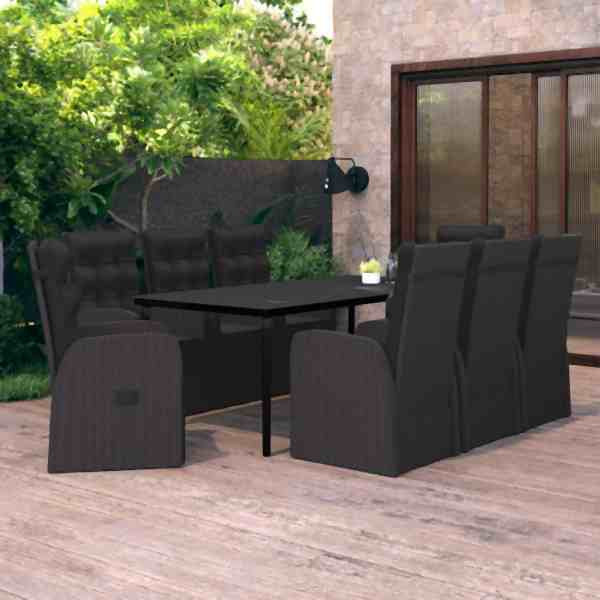vidaXL 9-tlg. Garten-Essgruppe mit Kissen Schwarz, 3099500