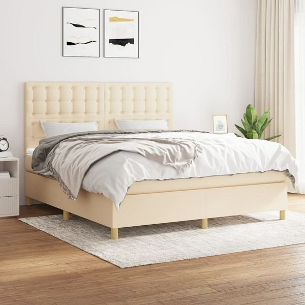 vidaXL Boxspringbett mit Matratze Creme 180x200 cm Stoff, 3142678