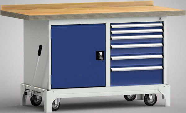 KLW Fahrbare Profi-Werkbank - 1500 x 700 x 871 mm L x B x H, links Tür, rechts 2x50EA/75EA/2x100EA/175EA, WP782N-1500M45-E7040