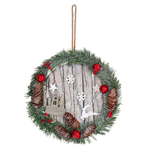 Mendler Türkranz HWC-M19, Dekokranz Weihnachtsdeko Kranz Weihnachtskranz, Tannenzapfen Holz rund Ø30cm, 103812
