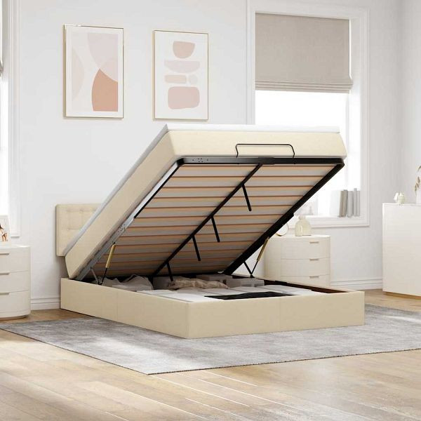 vidaXL Ottoman-Bett mit Matratze Creme 140x190 cm Stoff, 3311627